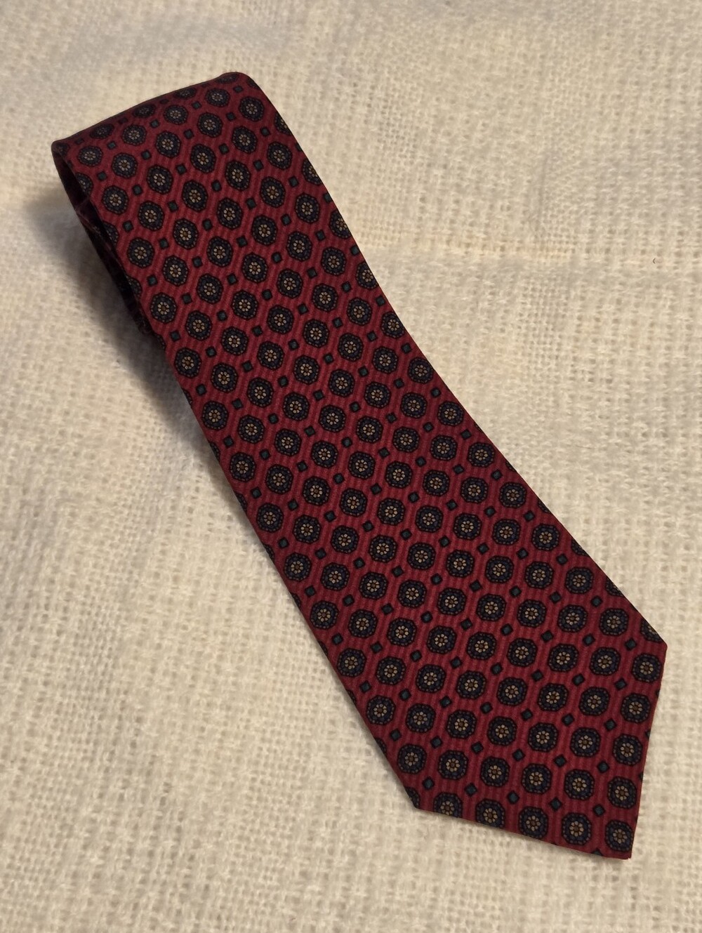 Lanvin Silk Tie Red Medallion Geometric Made In France